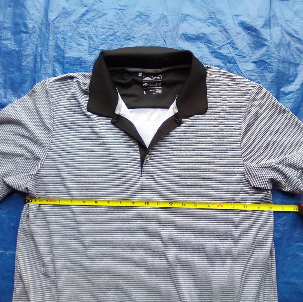 Men's Black and Gray Striped Polo Shirt